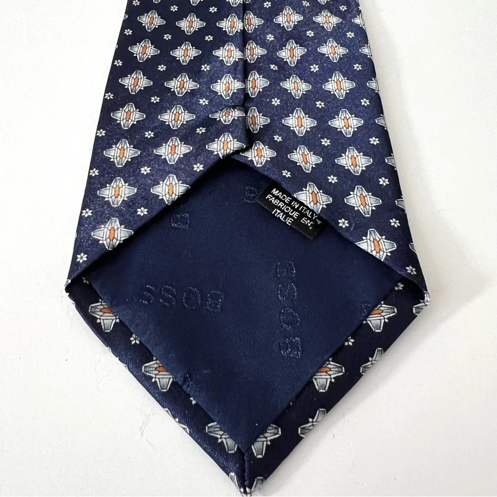 HUGO BOSS Men's 100% Silk Necktie - Navy Blue Silk Tie
